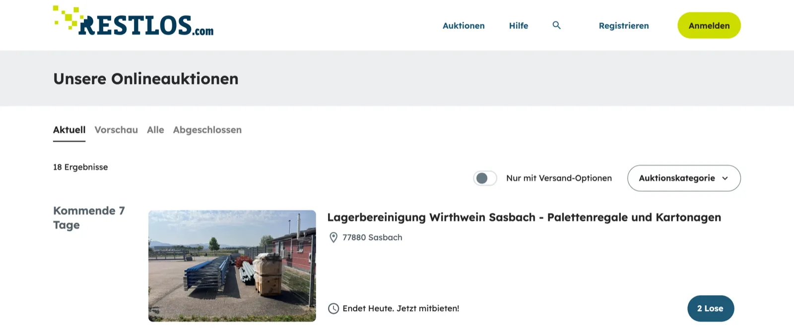 The Restlos auction platform: overview of the running online auctions
